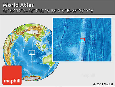 Physical Location Map of the Area around 12° 22' 13" S, 88° 28' 29" E