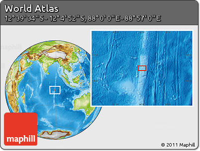 Physical Location Map of the Area around 12° 22' 13" S, 88° 28' 29" E