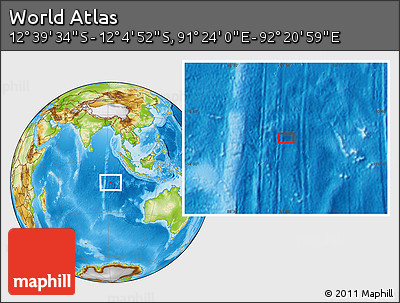Physical Location Map of the Area around 12° 22' 13" S, 91° 52' 30" E
