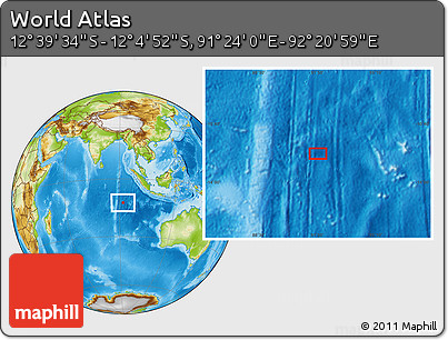 Physical Location Map of the Area around 12° 22' 13" S, 91° 52' 30" E