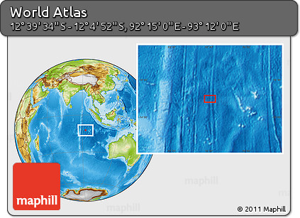 Physical Location Map of the Area around 12° 22' 13" S, 92° 43' 29" E