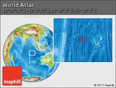 Physical Location Map of the Area around 12° 22' 13" S, 92° 43' 29" E