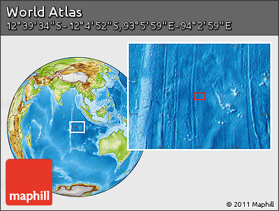 Physical Location Map of the Area around 12° 22' 13" S, 93° 34' 29" E