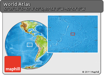 Physical Location Map of the Area around 12° 22' 13" S, 93° 25' 30" W