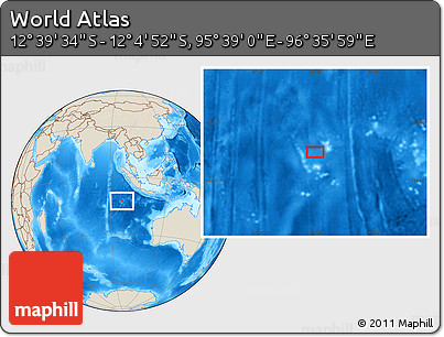 Shaded Relief Location Map of the Area around 12° 22' 13" S, 96° 7' 30" E
