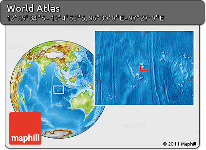 Physical Location Map of the Area around 12° 22' 13" S, 96° 58' 29" E