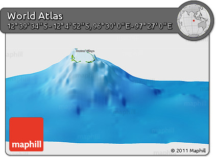 Physical Panoramic Map of the Area around 12° 22' 13" S, 96° 58' 29" E