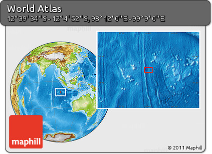 Physical Location Map of the Area around 12° 22' 13" S, 98° 40' 30" E