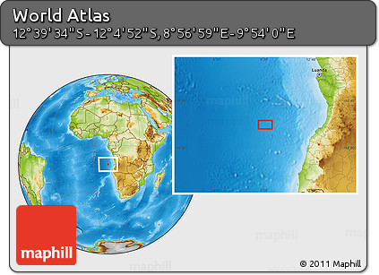 Physical Location Map of the Area around 12° 22' 13" S, 9° 25' 30" E