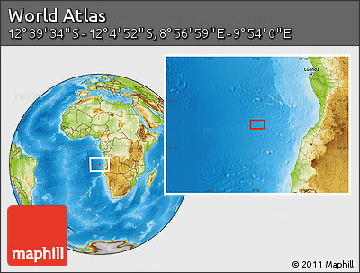 Physical Location Map of the Area around 12° 22' 13" S, 9° 25' 30" E
