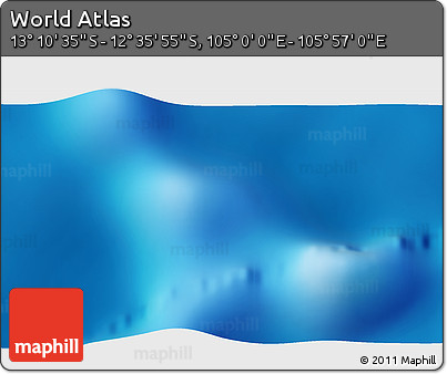 Physical 3D Map of the Area around 12° 53' 15" S, 105° 28' 29" E