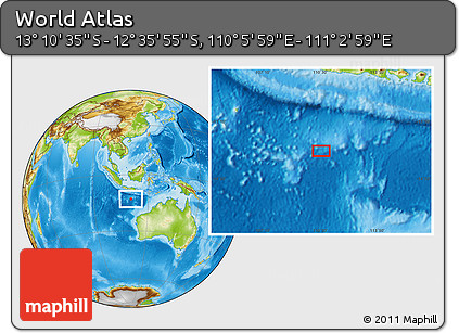 Physical Location Map of the Area around 12° 53' 15" S, 110° 34' 29" E