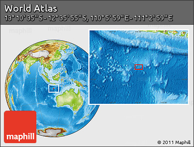 Physical Location Map of the Area around 12° 53' 15" S, 110° 34' 29" E