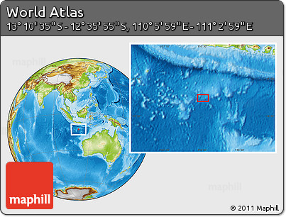 Physical Location Map of the Area around 12° 53' 15" S, 110° 34' 29" E