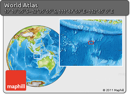 Physical Location Map of the Area around 12° 53' 15" S, 112° 16' 30" E