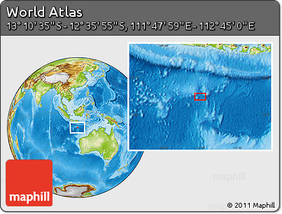 Physical Location Map of the Area around 12° 53' 15" S, 112° 16' 30" E