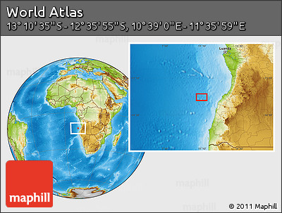Physical Location Map of the Area around 12° 53' 15" S, 11° 7' 30" E