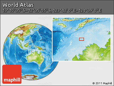 Physical Location Map of the Area around 12° 53' 15" S, 124° 10' 30" E
