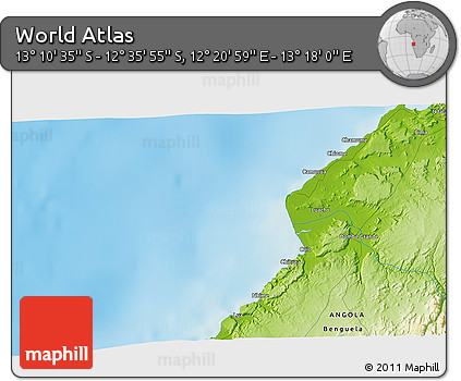 Physical 3D Map of the Area around 12° 53' 15" S, 12° 49' 29" E