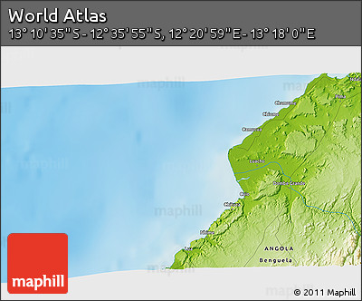 Physical 3D Map of the Area around 12° 53' 15" S, 12° 49' 29" E