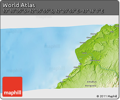 Physical 3D Map of the Area around 12° 53' 15" S, 12° 49' 29" E