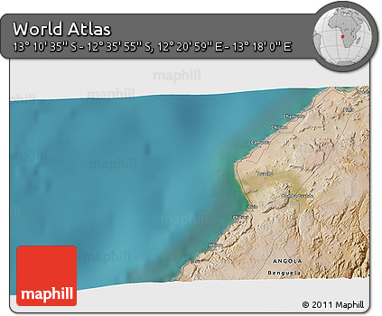 Satellite 3D Map of the Area around 12° 53' 15" S, 12° 49' 29" E
