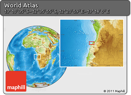 Physical Location Map of the Area around 12° 53' 15" S, 12° 49' 29" E