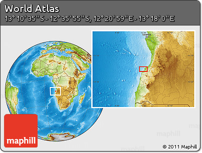 Physical Location Map of the Area around 12° 53' 15" S, 12° 49' 29" E