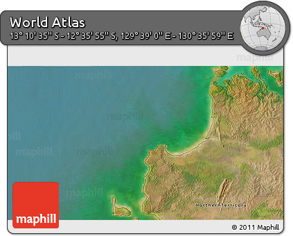 Satellite 3D Map of the Area around 12° 53' 15" S, 130° 7' 30" E