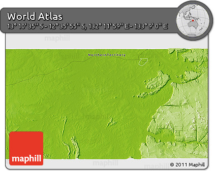 Physical 3D Map of the Area around 12° 53' 15" S, 132° 40' 30" E