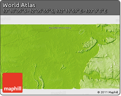 Physical 3D Map of the Area around 12° 53' 15" S, 132° 40' 30" E