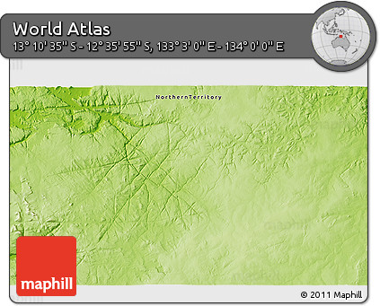 Physical 3D Map of the Area around 12° 53' 15" S, 133° 31' 30" E