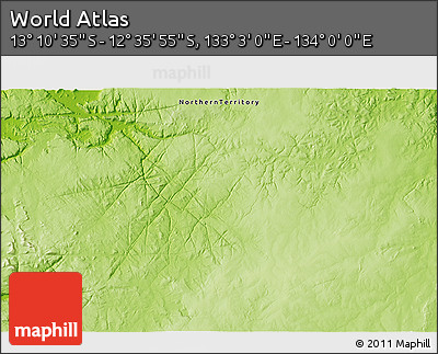 Physical 3D Map of the Area around 12° 53' 15" S, 133° 31' 30" E