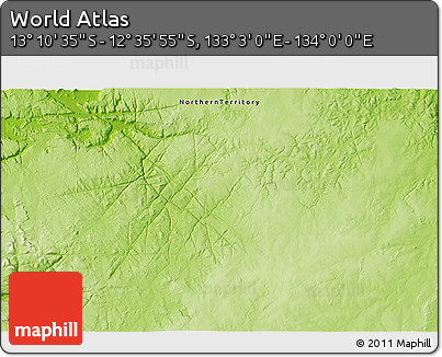 Physical 3D Map of the Area around 12° 53' 15" S, 133° 31' 30" E