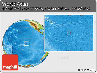 Physical Location Map of the Area around 12° 53' 15" S, 134° 13' 29" W