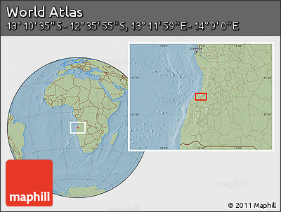 Savanna Style Location Map of the Area around 12° 53' 15" S, 13° 40' 30" E, hill shading