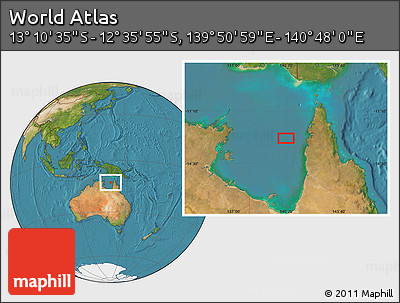 Satellite Location Map of the Area around 12° 53' 15" S, 140° 19' 29" E