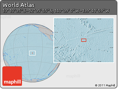 Gray Location Map of the Area around 12° 53' 15" S, 140° 10' 30" W, hill shading