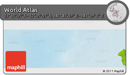 Physical Panoramic Map of the Area around 12° 53' 15" S, 141° 10' 30" E