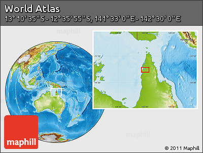 Physical Location Map of the Area around 12° 53' 15" S, 142° 1' 30" E