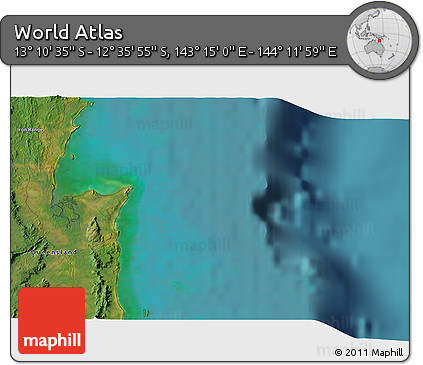 Satellite 3D Map of the Area around 12° 53' 15" S, 143° 43' 29" E