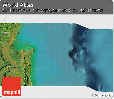 Satellite 3D Map of the Area around 12° 53' 15" S, 143° 43' 29" E