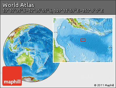 Physical Location Map of the Area around 12° 53' 15" S, 149° 40' 30" E