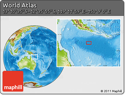 Physical Location Map of the Area around 12° 53' 15" S, 149° 40' 30" E