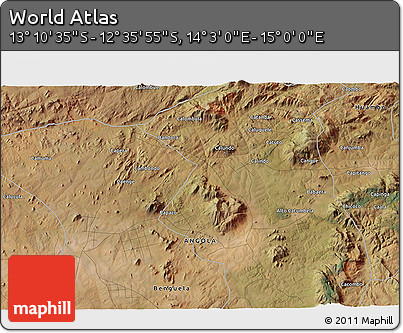 Satellite 3D Map of the Area around 12° 53' 15" S, 14° 31' 30" E