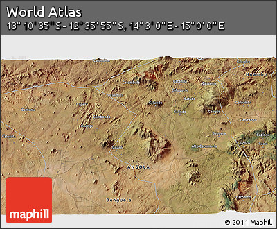 Satellite 3D Map of the Area around 12° 53' 15" S, 14° 31' 30" E