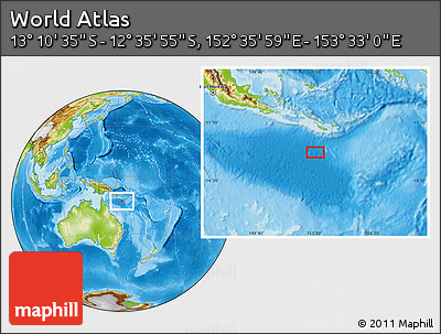 Physical Location Map of the Area around 12° 53' 15" S, 153° 4' 29" E