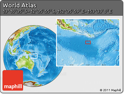 Physical Location Map of the Area around 12° 53' 15" S, 153° 4' 29" E