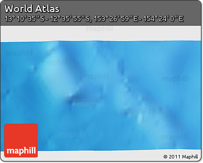 Physical 3D Map of the Area around 12° 53' 15" S, 153° 55' 30" E