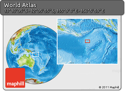 Physical Location Map of the Area around 12° 53' 15" S, 155° 37' 30" E